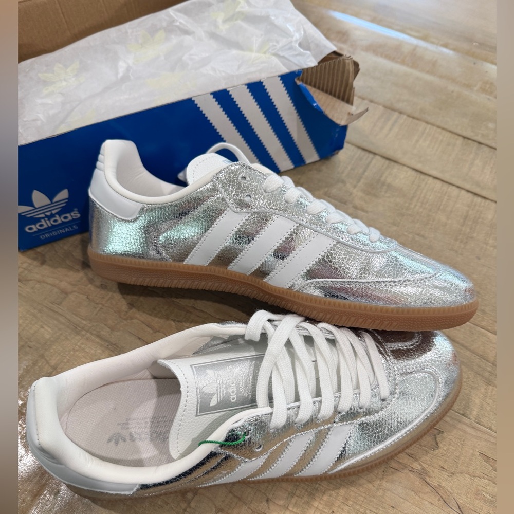 Adidas Originals SAMBA OG metallic silver sneakers tennis shoes
